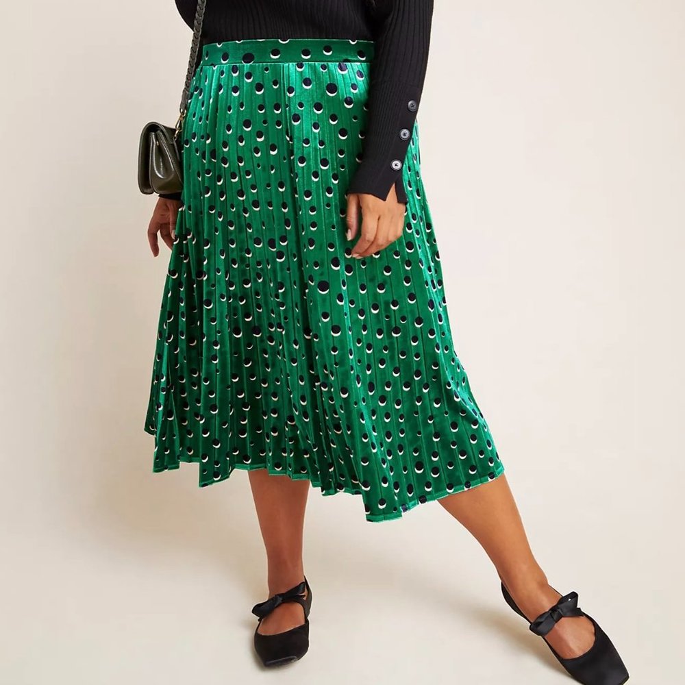 Anthropologie Carly Pleated Velvet Midi Skirt 1X